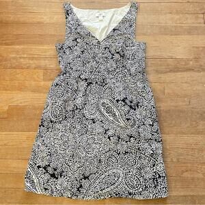 Ann Taylor sleeveless V-neck a line black and white pattern dress size M B11